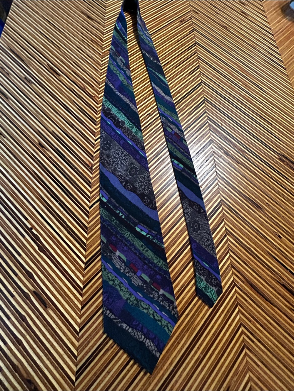 Vintage Coogi Men's Striped Pattern Tie in Navy, Green & Purple